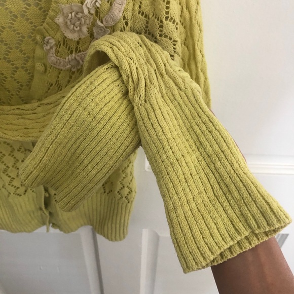 Anthropologie Sparrow Valance Lace Knit Cardigan Lime Yellow Size M Rare - Picture 9 of 14